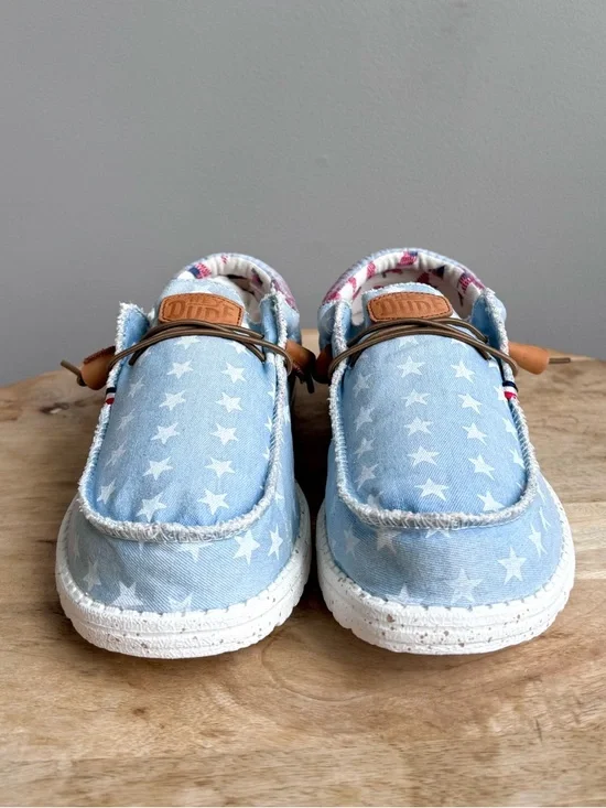 Hey Dude Wally Americana Denim Star Mens Loafers Size 9 Patriotic Slip On Stars - Picture 3 of 10